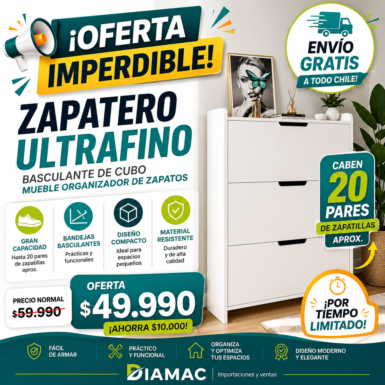 Zapatero Organizador de Zapatilla 3 Niveles