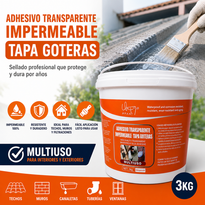 Adhesivo Transparente Impermeable Tapa Goteras 3KG Multiuso